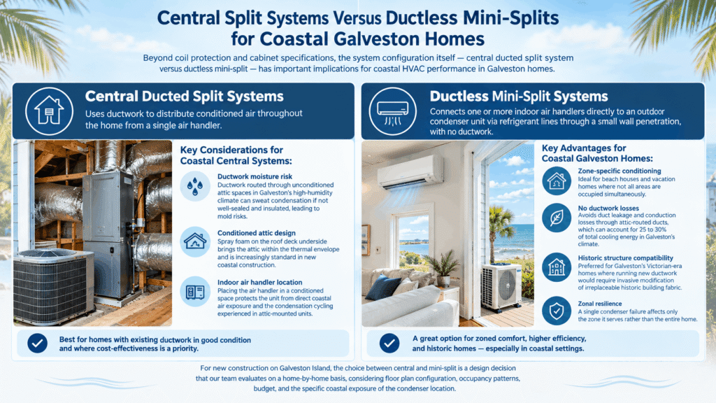 Ductless mini-split HVAC system Galveston Texas coastal home installation